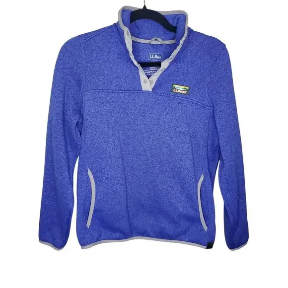 L.L. Bean Quarter Snap Knit Fleece Sweater Jacket Blue Women's XS Petite - Picture 2 of 12